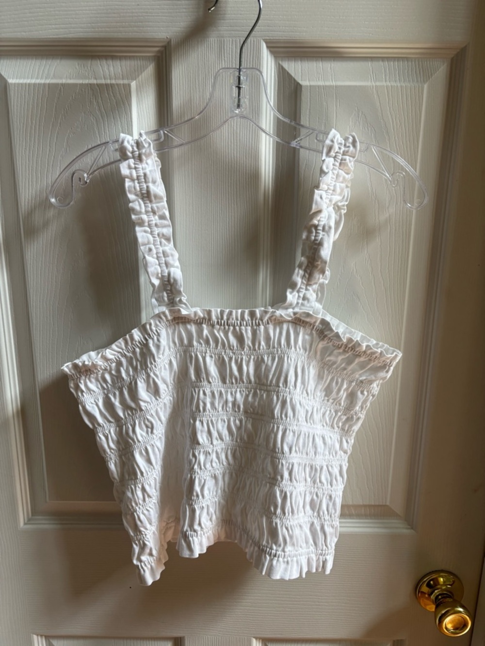 Nordstroms Woman’s White Smocked Ruffle Strap Tank Top, Size L, NWOT